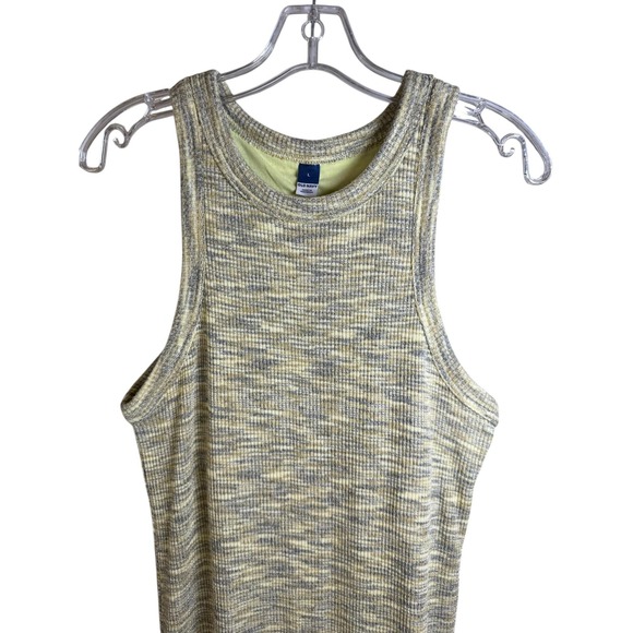 Old Navy Dress Womens Large Yellow Gray Ribbed Knit Tank Maxi Side Slit Marled - Picture 3 of 8
